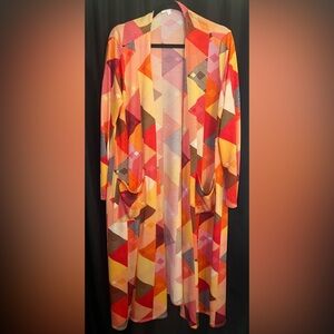 Multicolor Geometric LuLaRoe Sarah Long Cardigan Sweater